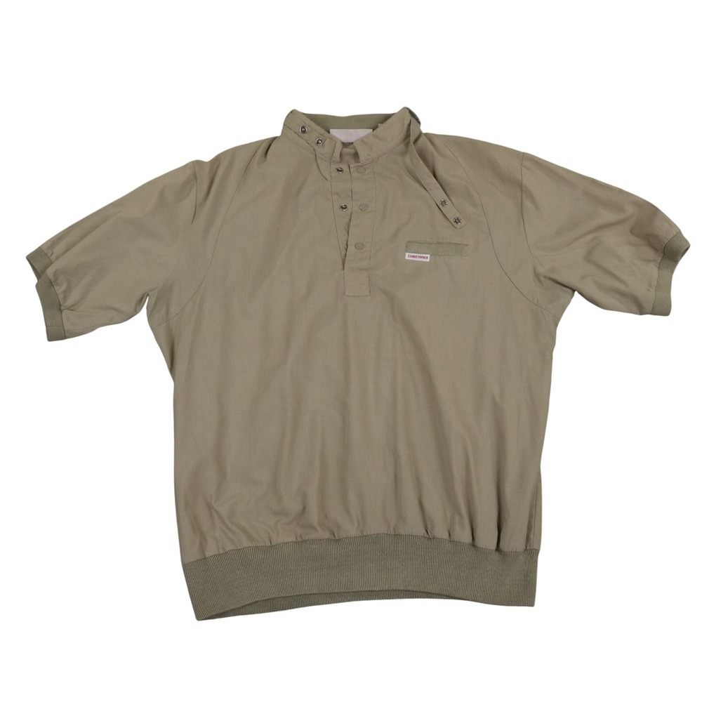 Jordan Christopher Windbreaker Shirt Men Large Tan Short Sleeve Snap Neck Ribbed